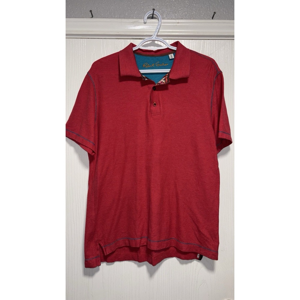 Robert Graham Shirt Mens Red Medium Pique Cotton Short Sleeve Polo